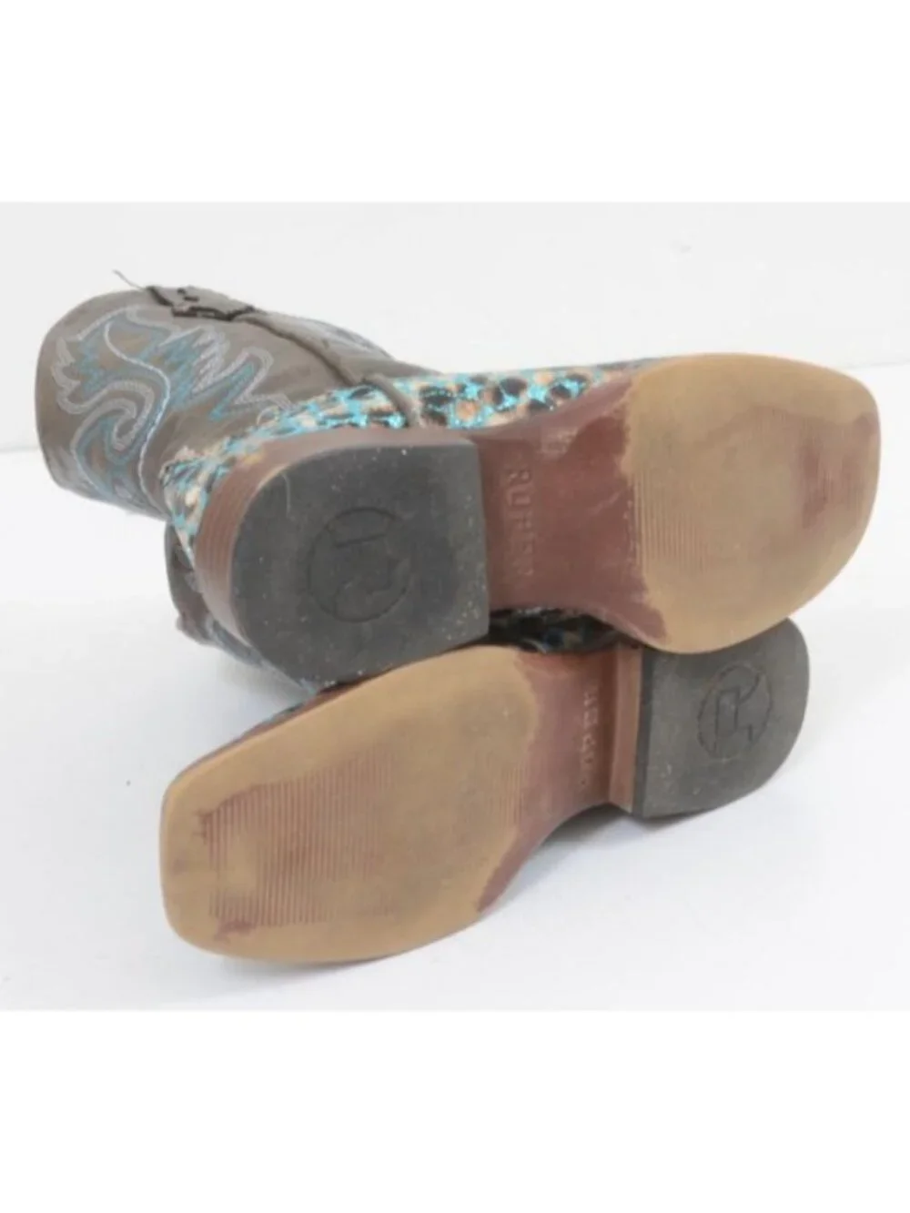Roper Girls' 11 Glitter Teal Leopard Western Boots - Square Toe Cowgirl